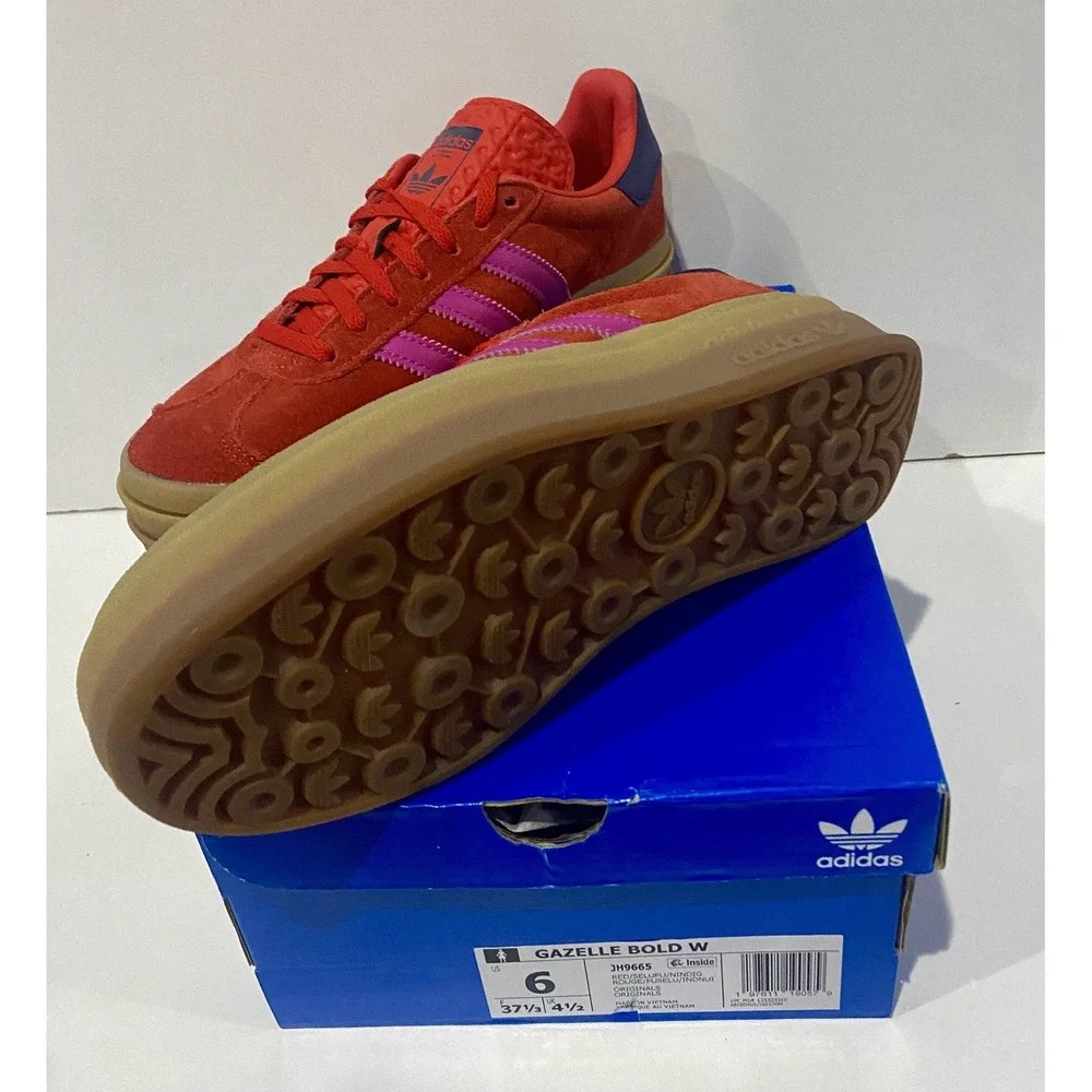 NEW Adidas Gazelle Bold Platform Red Lucid Fuchsia JH9665 Womens Size 6 Sneakers - Picture 4 of 5